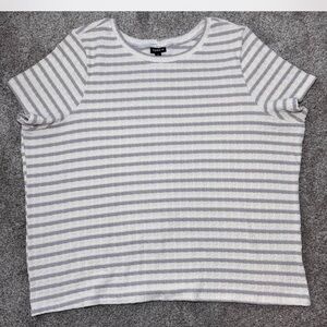 Torrid Cream & Light Gray Striped Short Sleeve Crew Top